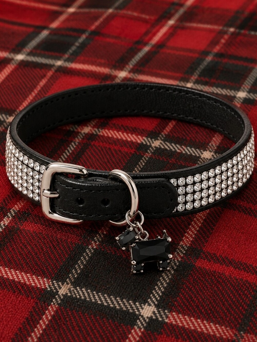 Black Cubic Zirconia Scottie Scotty Pet Collar Charm NEW Zipper Pull Key Chain